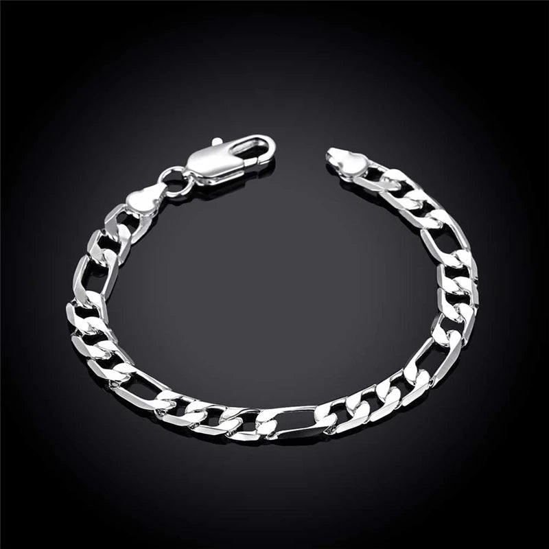 Silver Plated Jewelry Sets for Men 8mm Link Chain Necklace Bracelet 2pcs Set