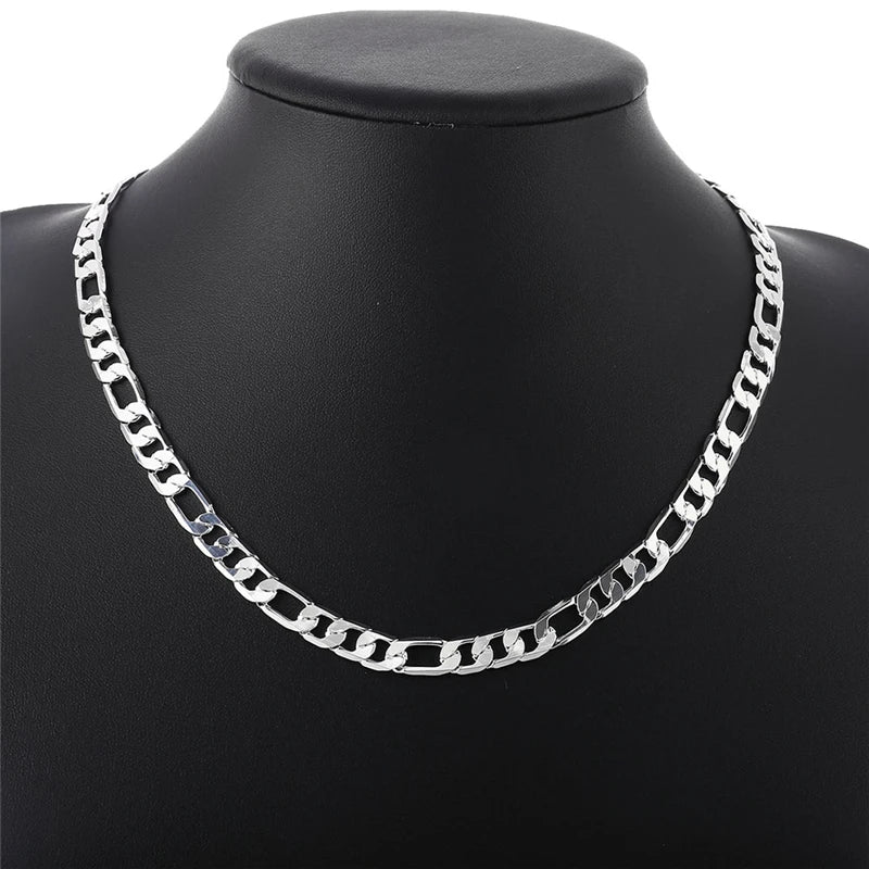 Silver Plated Jewelry Sets for Men 8mm Link Chain Necklace Bracelet 2pcs Set