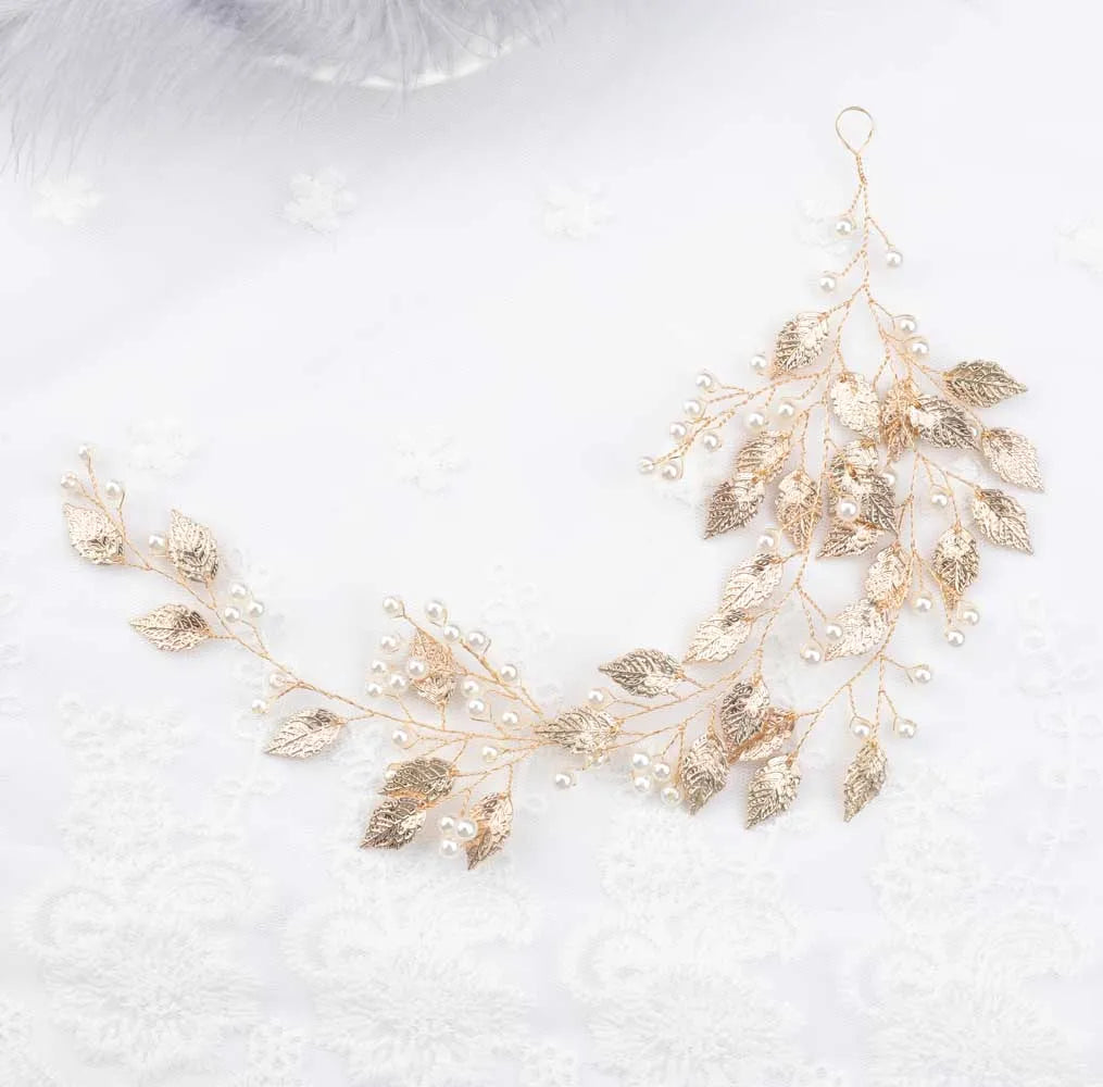 Vintage Leaves and Floral Bridal Headband Bohemian Headpiece Crystal Pearl