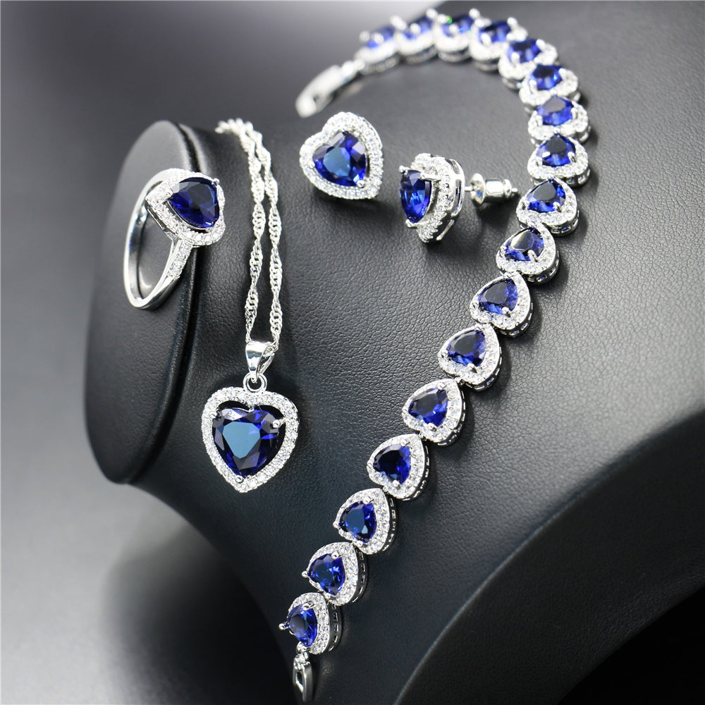 Party Heart Shape Jewellery Trendy Four-Piece Women Fashion Jewelry Necklace Set