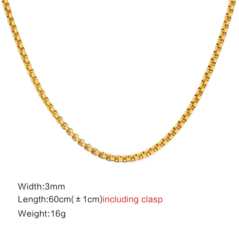 3mm Men's Stainless Steel Thick Golden Link Chain Necklace