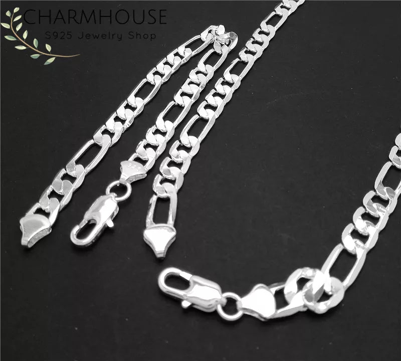 Silver Plated Jewelry Sets for Men 8mm Link Chain Necklace Bracelet 2pcs Set