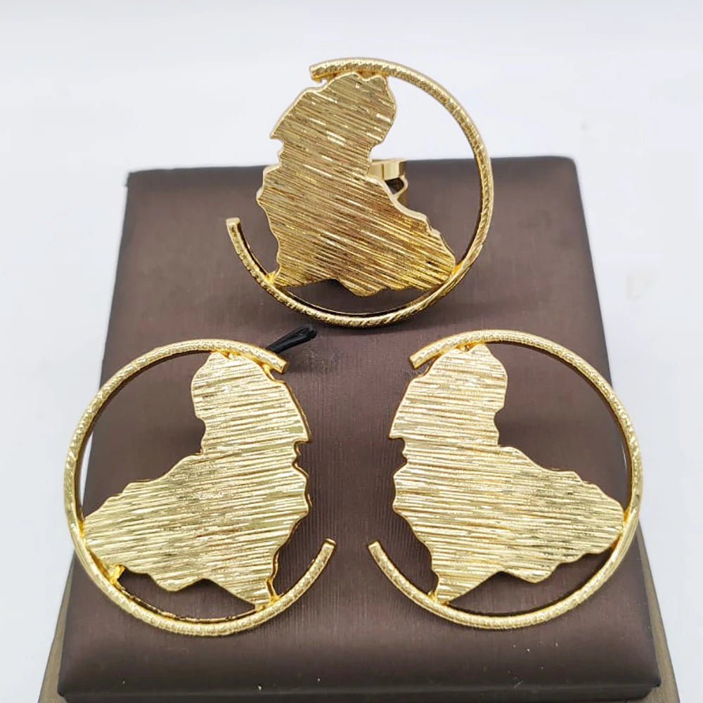 Dubai Golden Jewelry Set 18K Gold Plated Earrings and Rings