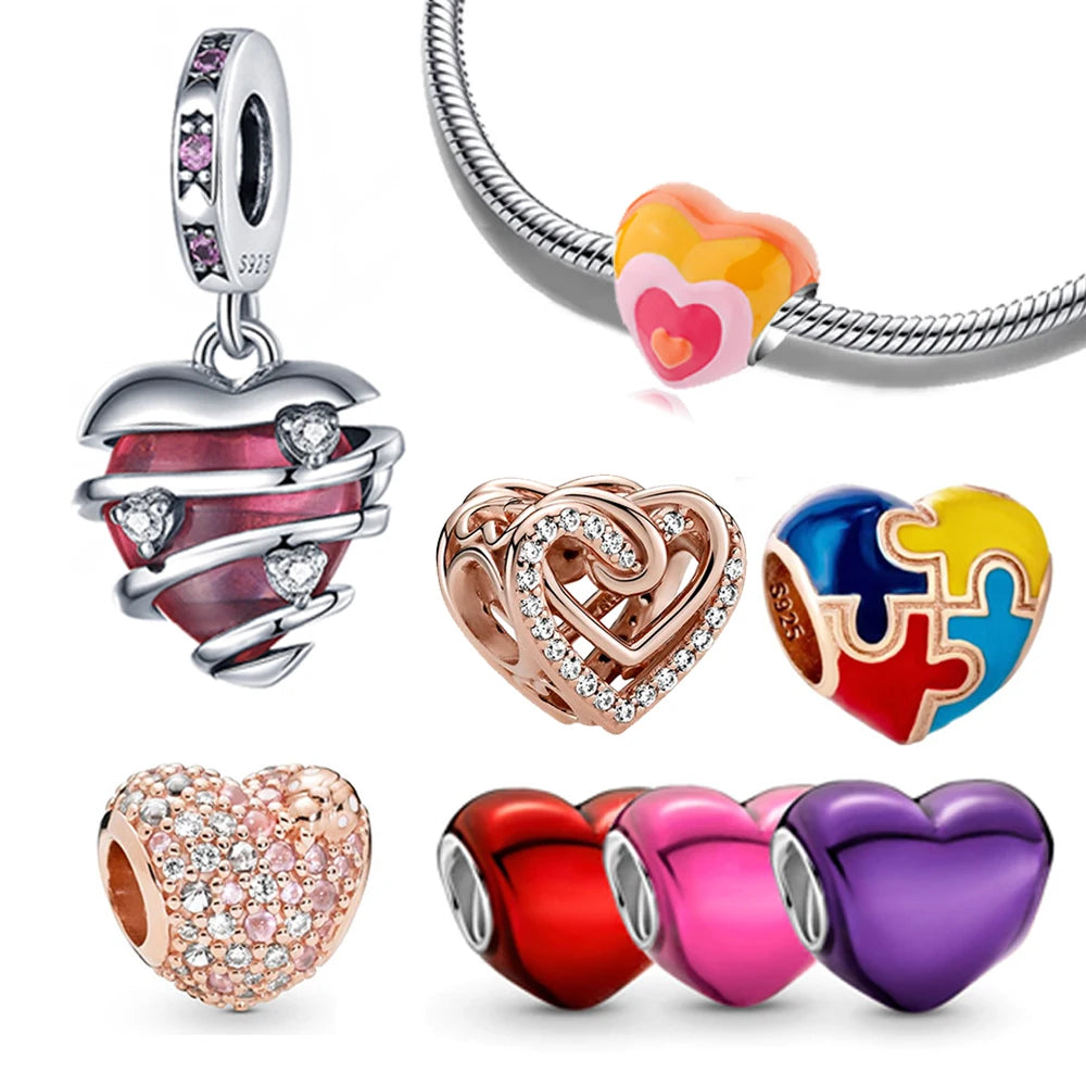 Heart Charm Collection Silver Plated Fitted Charm Silver Original Bracelets for Jewellery Making