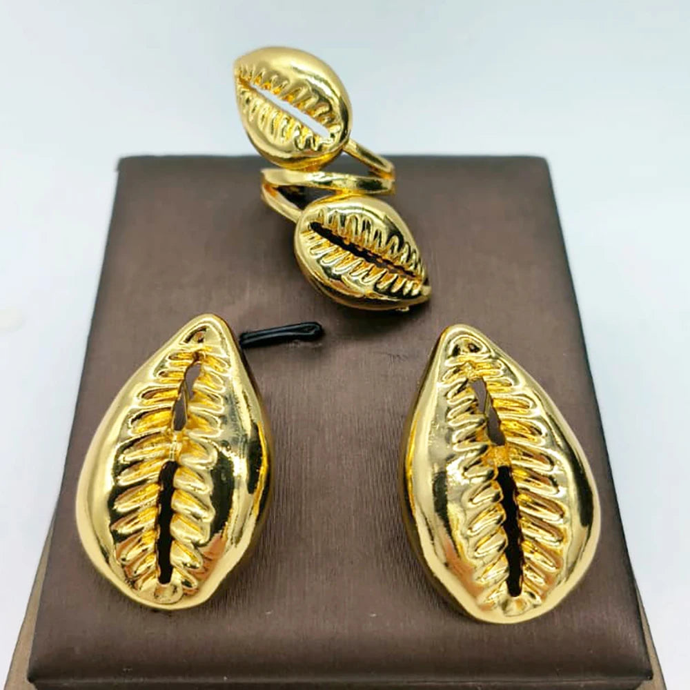 Dubai Golden Jewelry Set 18K Gold Plated Earrings and Rings