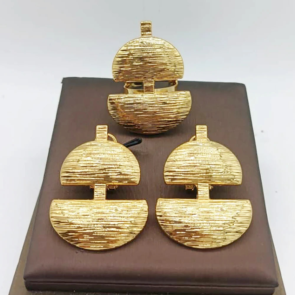 Dubai Golden Jewelry Set 18K Gold Plated Earrings and Rings