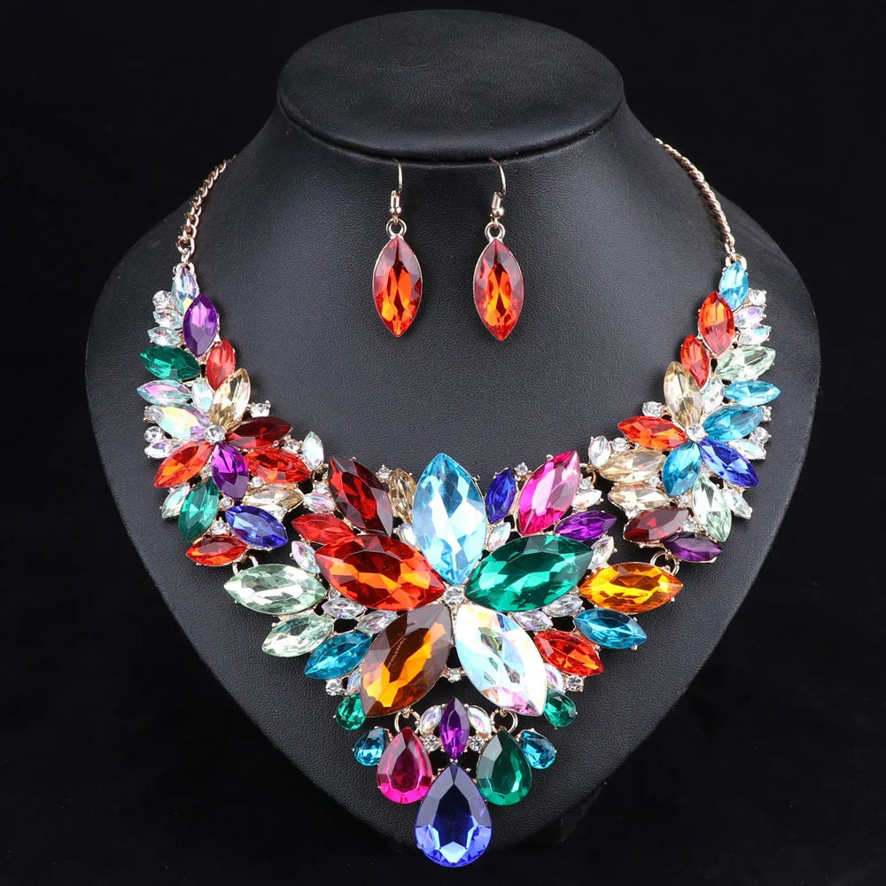 Fashion Crystal Jewelry Sets Bridal Necklace Earrings Sets Wedding Jewelery